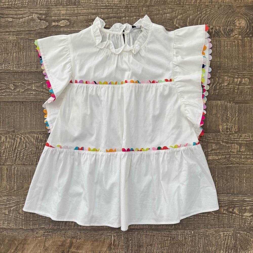 CROSBY by Mollie Burch White High Neck Blakely Blouse medium - Picture 2 of 11
